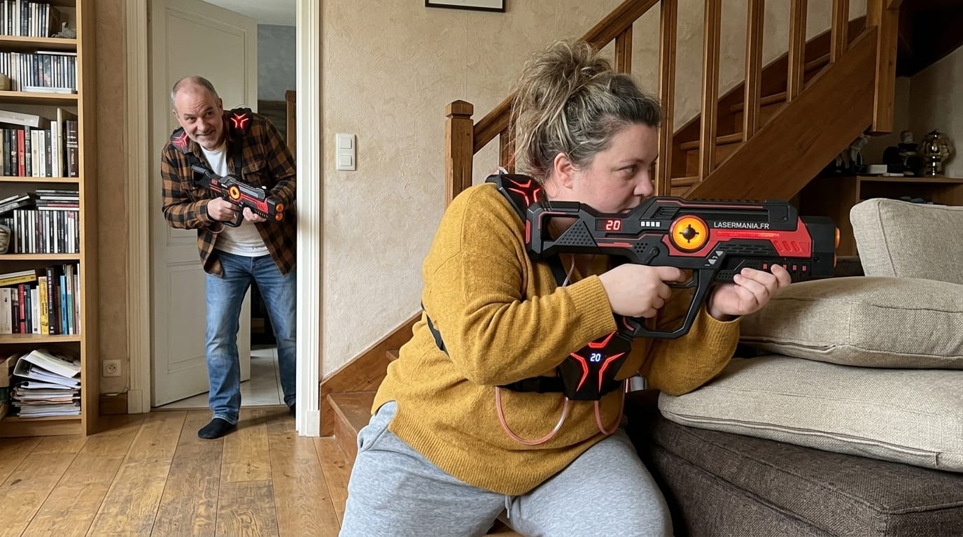 Embuscade tactique en intérieur pour apprendre comment gagner au laser game dans une maison