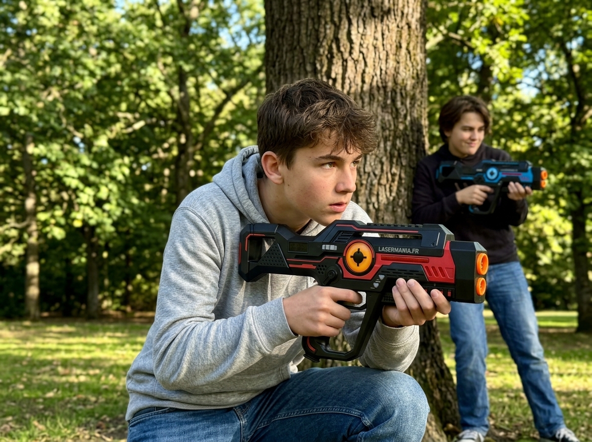 Location pistolets laser game à domicile | n°1 en France ! 14 Adolescents en partie tactique équipés du pistolet laser game anti-triche Lasermania